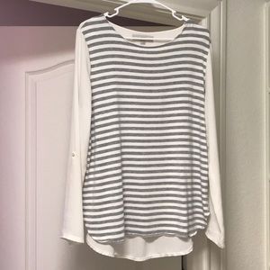 Loft Grey & White striped shirt